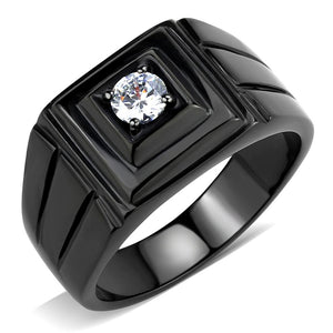 TK3466 IP Black(Ion Plating) Stainless Steel Ring with AAA Grade CZ in Clear - Joyeria Lady