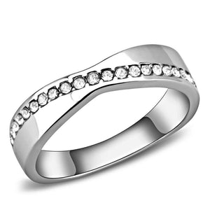 TK3501 - High polished (no plating) Stainless Steel Ring with Top Grade Crystal  in Clear - Joyeria Lady