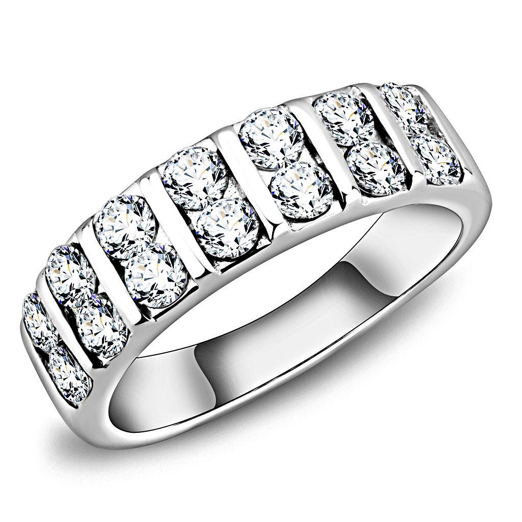 TK3504 - High polished (no plating) Stainless Steel Ring with AAA Grade CZ  in Clear - Joyeria Lady