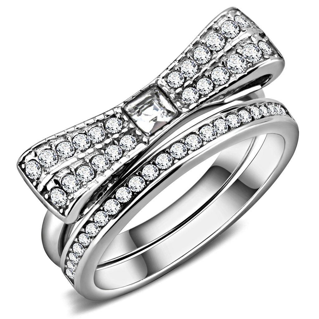 TK3506 - High polished (no plating) Stainless Steel Ring with Top Grade Crystal  in Clear - Joyeria Lady
