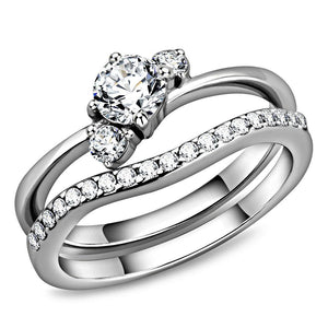 TK3507 - High polished (no plating) Stainless Steel Ring with AAA Grade CZ  in Clear - Joyeria Lady