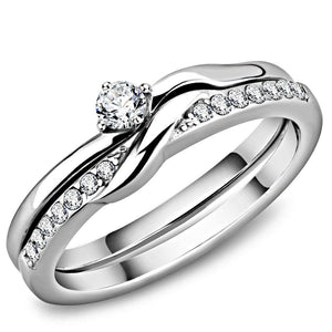 TK3508 - High polished (no plating) Stainless Steel Ring with AAA Grade CZ  in Clear - Joyeria Lady