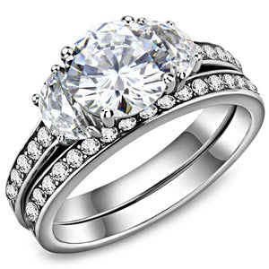 TK3509 - High polished (no plating) Stainless Steel Ring with AAA Grade CZ  in Clear - Joyeria Lady