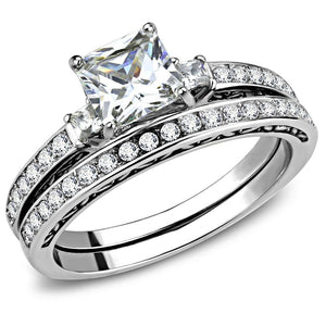 TK3510 - High polished (no plating) Stainless Steel Ring with AAA Grade CZ  in Clear - Joyeria Lady
