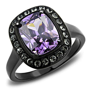 TK3512 - IP Black(Ion Plating) Stainless Steel Ring with AAA Grade CZ  in Amethyst - Joyeria Lady