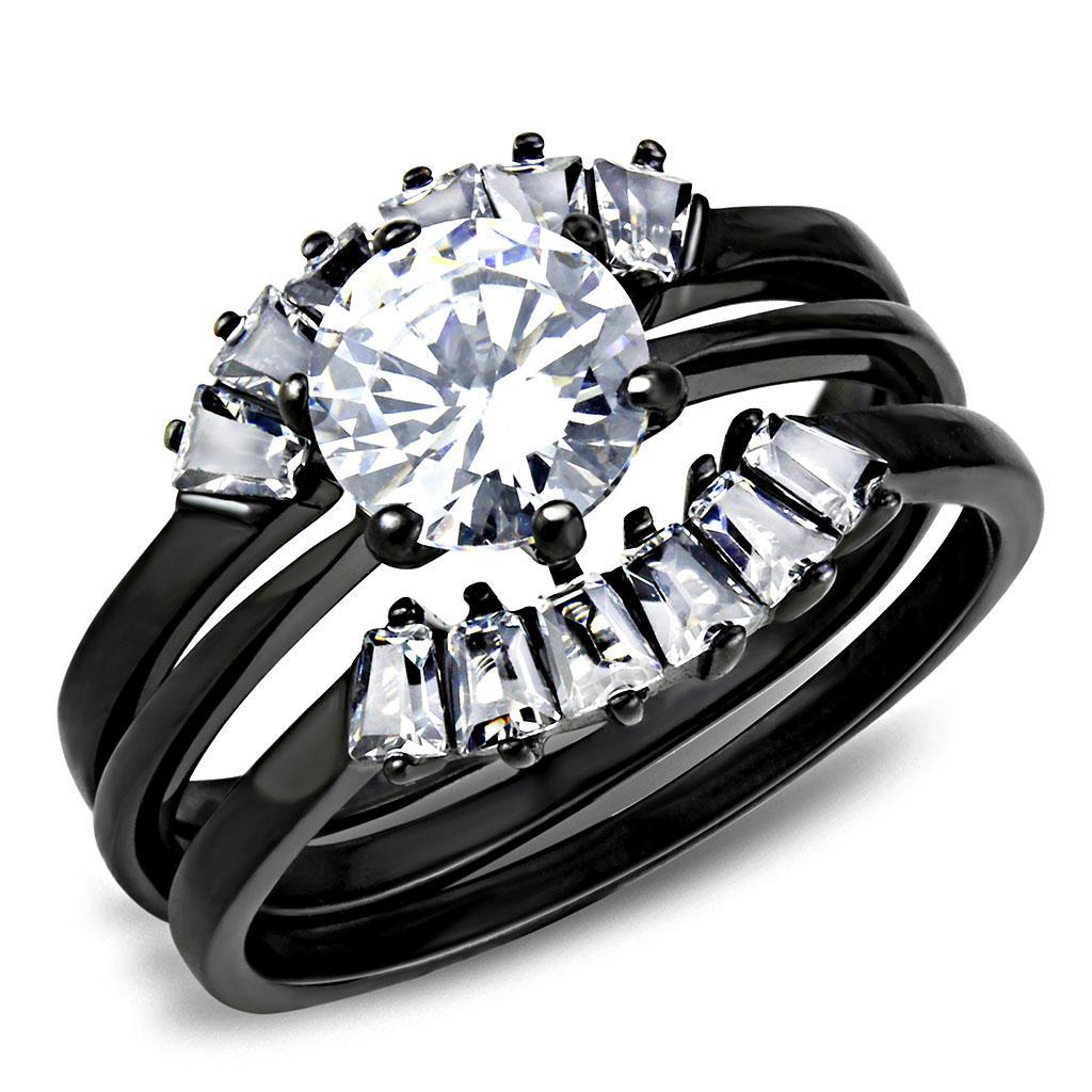 TK3514 - IP Black(Ion Plating) Stainless Steel Ring with AAA Grade CZ  in Clear - Joyeria Lady