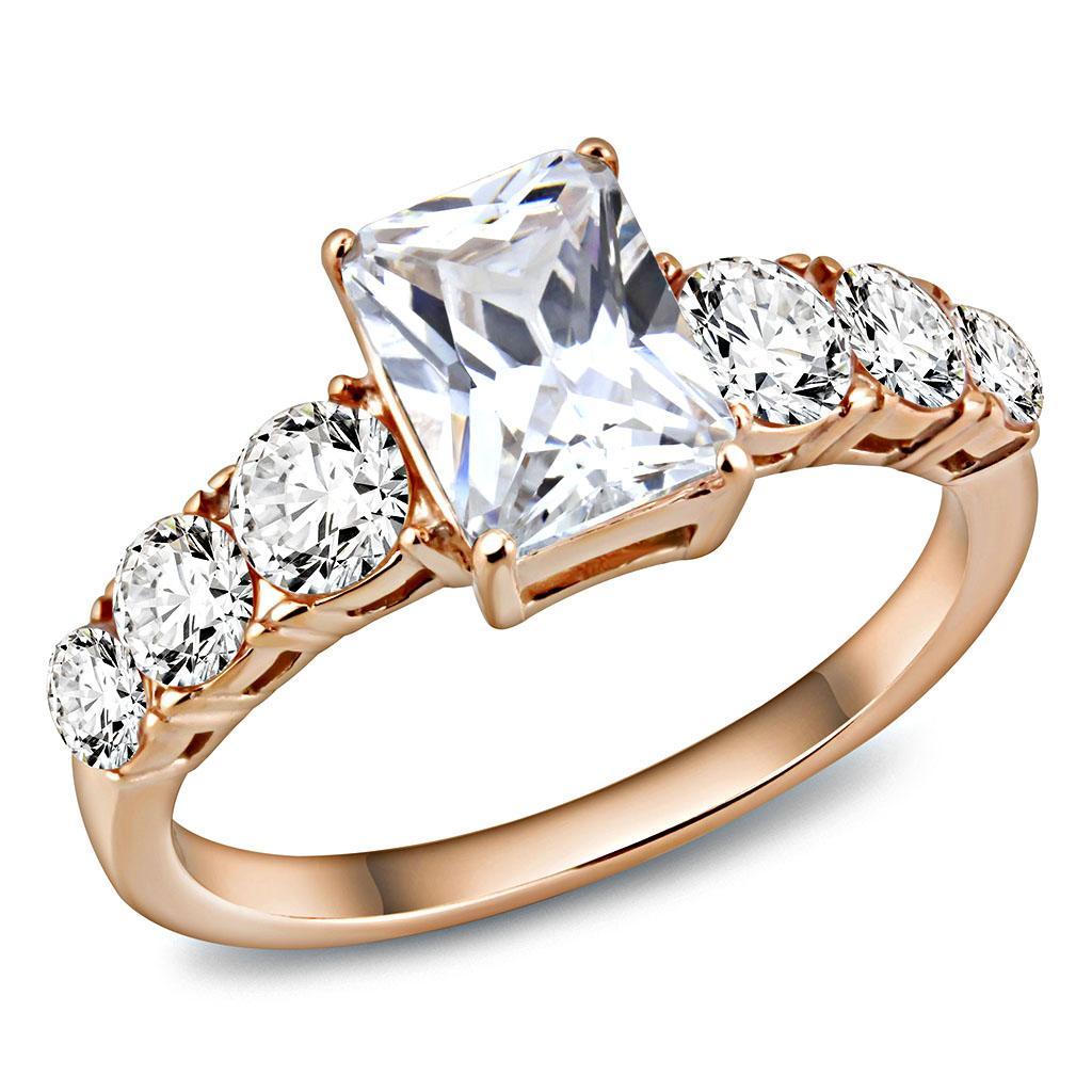 TK3517 - IP Rose Gold(Ion Plating) Stainless Steel Ring with AAA Grade CZ  in Clear - Joyeria Lady