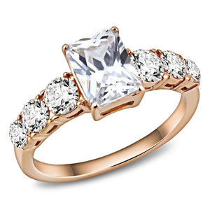 TK3517 - IP Rose Gold(Ion Plating) Stainless Steel Ring with AAA Grade CZ  in Clear - Joyeria Lady