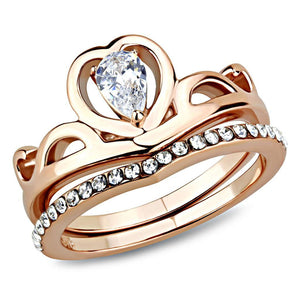 TK3518 - IP Rose Gold(Ion Plating) Stainless Steel Ring with AAA Grade CZ  in Clear - Joyeria Lady