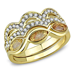TK3521 - IP Gold(Ion Plating) Stainless Steel Ring with Synthetic Synthetic Glass in Light Peach - Joyeria Lady