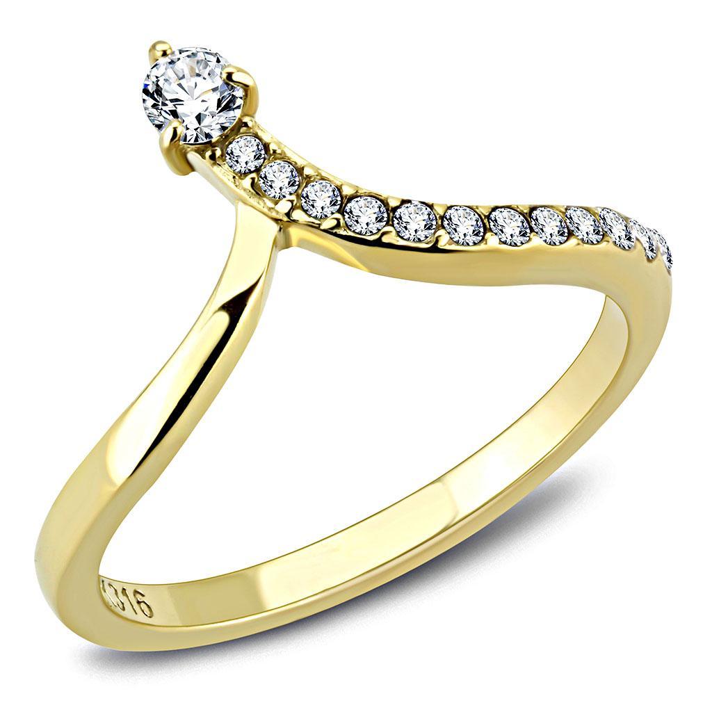 TK3524 - IP Gold(Ion Plating) Stainless Steel Ring with AAA Grade CZ  in Clear - Joyeria Lady
