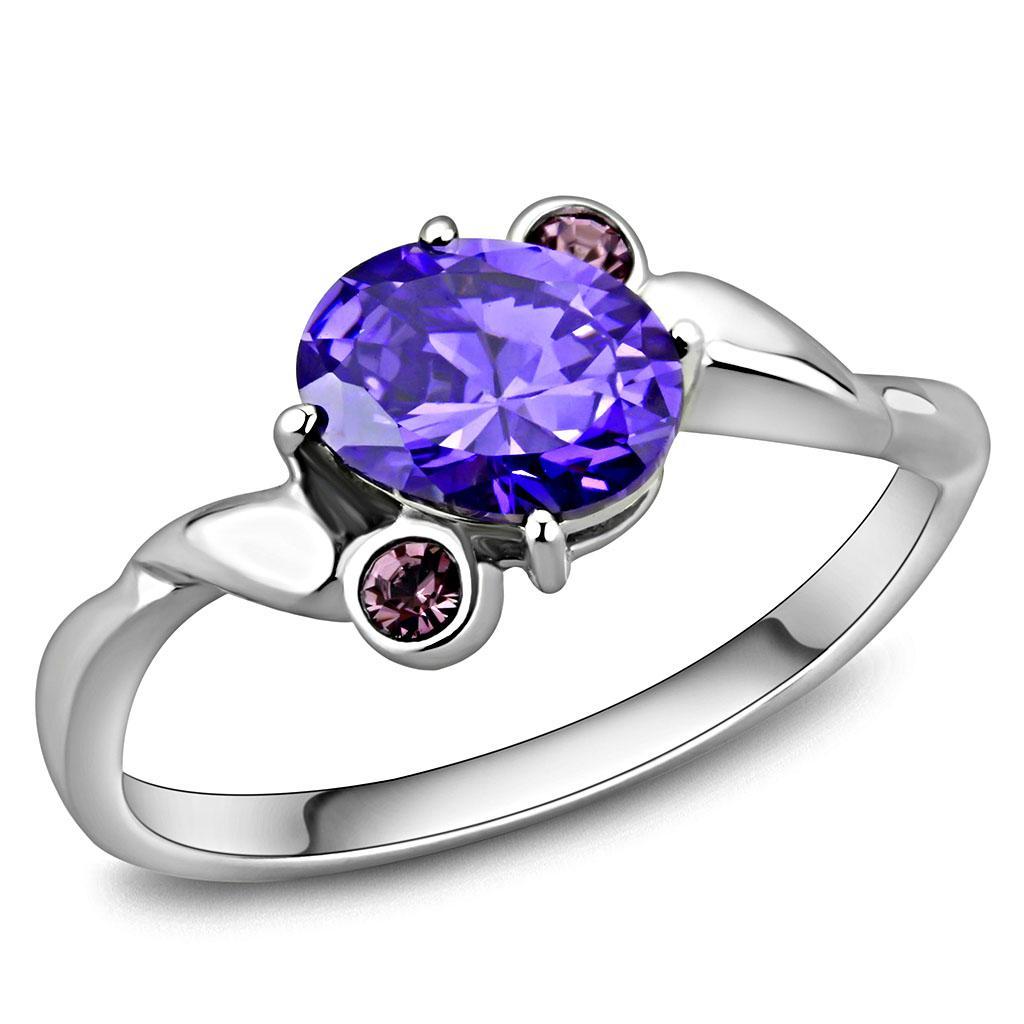 TK3525 - High polished (no plating) Stainless Steel Ring with AAA Grade CZ  in Tanzanite - Joyeria Lady