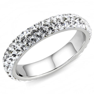 TK3533 - High polished (no plating) Stainless Steel Ring with Top Grade Crystal  in Clear - Joyeria Lady