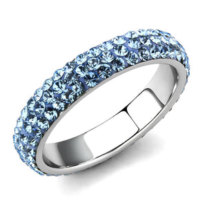 TK3535 - High polished (no plating) Stainless Steel Ring with Top Grade Crystal  in Sea Blue - Joyeria Lady