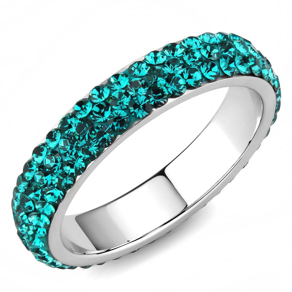 TK3538 - High polished (no plating) Stainless Steel Ring with Top Grade Crystal  in Blue Zircon - Joyeria Lady
