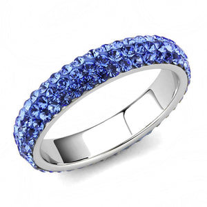 TK3539 - High polished (no plating) Stainless Steel Ring with Top Grade Crystal  in Sapphire - Joyeria Lady