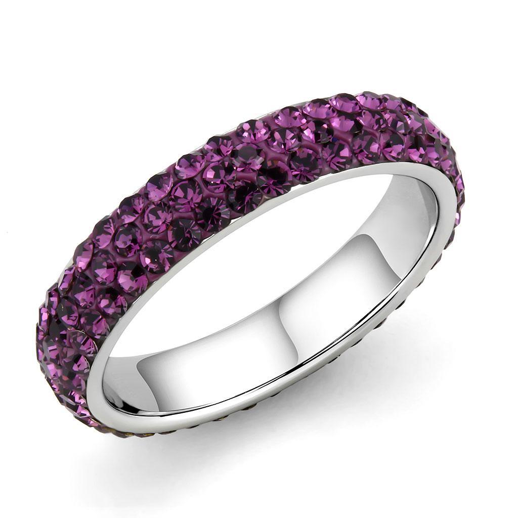 TK3541 - High polished (no plating) Stainless Steel Ring with Top Grade Crystal  in Amethyst - Joyeria Lady