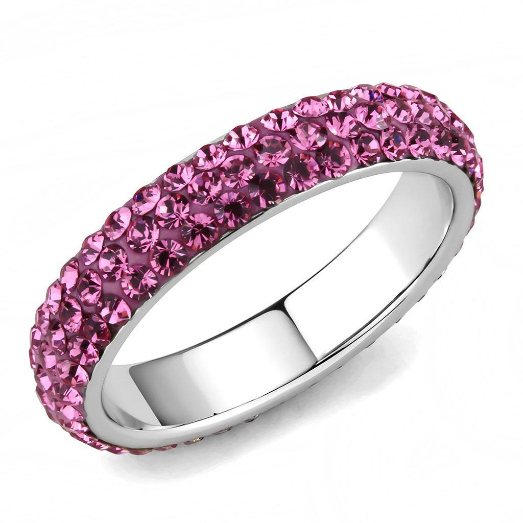 TK3542 - High polished (no plating) Stainless Steel Ring with Top Grade Crystal  in Rose - Joyeria Lady