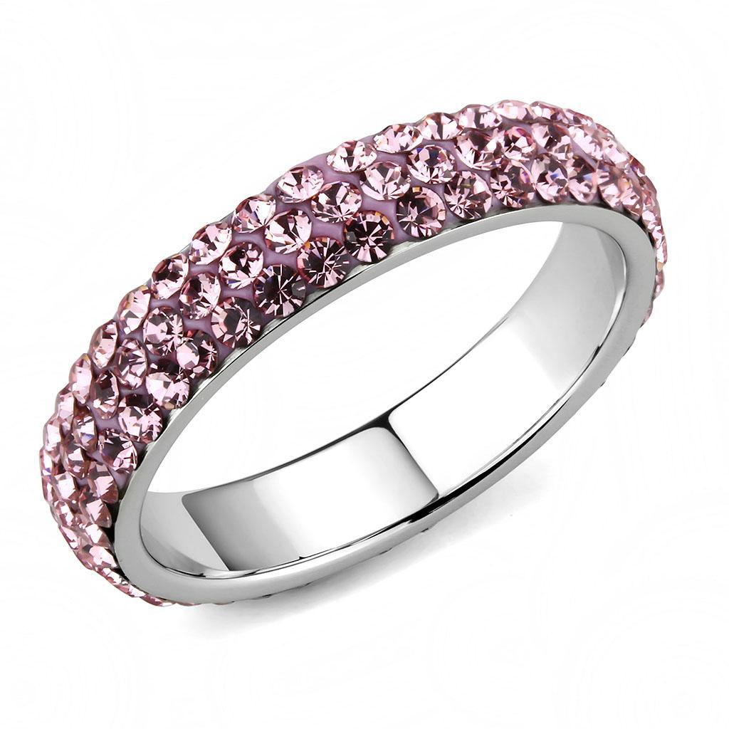 TK3543 - High polished (no plating) Stainless Steel Ring with Top Grade Crystal  in Light Rose - Joyeria Lady