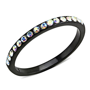 TK3556 - IP Black(Ion Plating) Stainless Steel Ring with Top Grade Crystal  in Aurora Borealis (Rainbow Effect) - Joyeria Lady