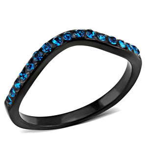 TK3557 - IP Black(Ion Plating) Stainless Steel Ring with Top Grade Crystal  in Blue Zircon - Joyeria Lady