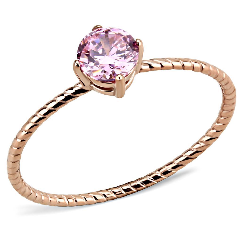 TK3558 - IP Rose Gold(Ion Plating) Stainless Steel Ring with AAA Grade CZ  in Rose - Joyeria Lady