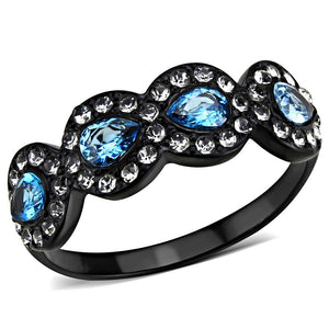 TK3559 - IP Black(Ion Plating) Stainless Steel Ring with AAA Grade CZ  in Sea Blue - Joyeria Lady