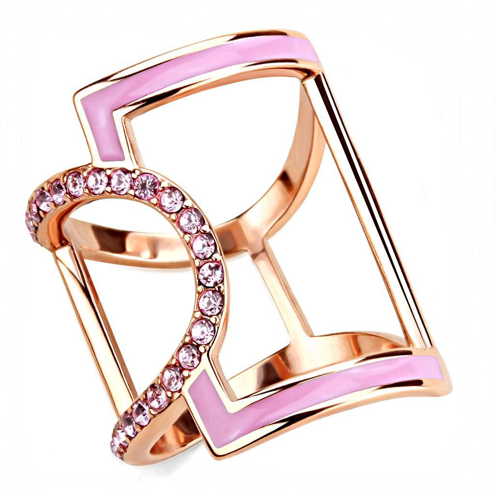 TK3561 - IP Rose Gold(Ion Plating) Stainless Steel Ring with Top Grade Crystal  in Light Rose - Joyeria Lady