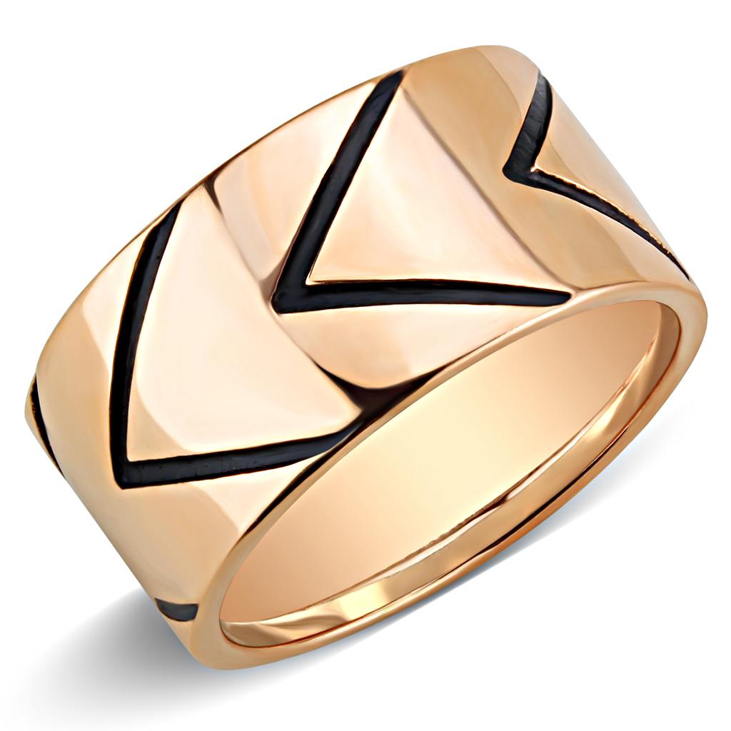 TK3563 IP Rose Gold(Ion Plating) Stainless Steel Ring with Epoxy in Jet - Joyeria Lady