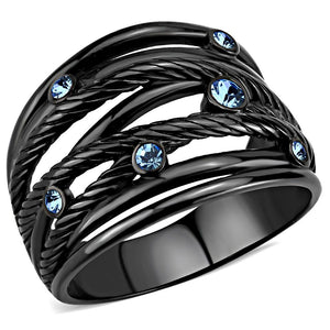 TK3564 - IP Black(Ion Plating) Stainless Steel Ring with Top Grade Crystal  in Sea Blue - Joyeria Lady