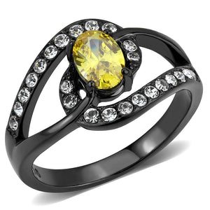 TK3571 - IP Black(Ion Plating) Stainless Steel Ring with AAA Grade CZ  in Topaz - Joyeria Lady
