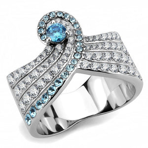 TK3572 - No Plating Stainless Steel Ring with AAA Grade CZ  in Sea Blue - Joyeria Lady
