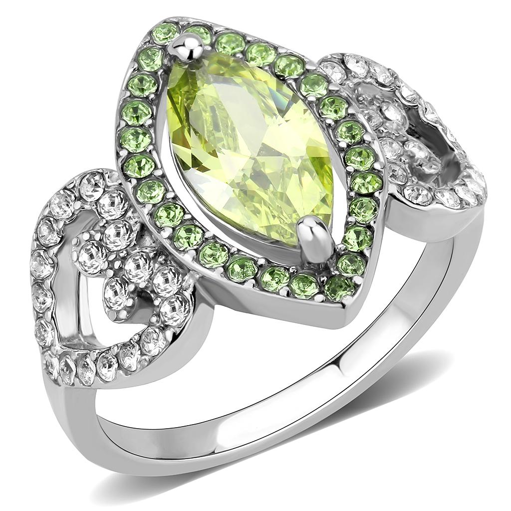 TK3579 No Plating Stainless Steel Ring with AAA Grade CZ in Apple Green color