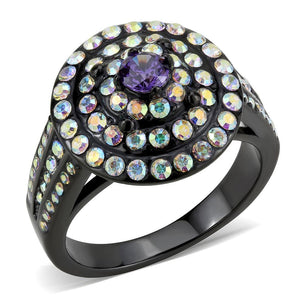 TK3580 - IP Black(Ion Plating) Stainless Steel Ring with Assorted  in Multi Color - Joyeria Lady