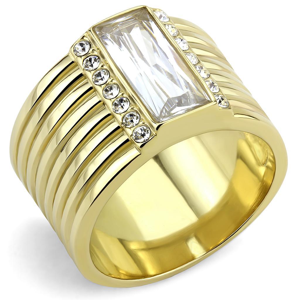 TK3581 - IP Gold(Ion Plating) Stainless Steel Ring with AAA Grade CZ  in Clear - Joyeria Lady