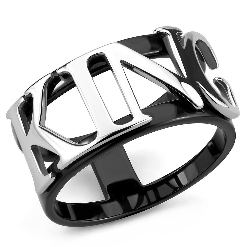 TK3583 - Two-Tone IP Black (Ion Plating) Stainless Steel Ring with No Stone - Joyeria Lady