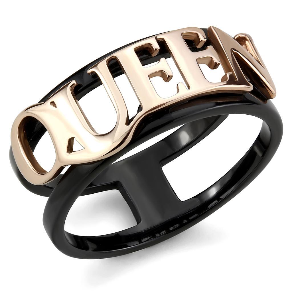TK3584 - IP Rose Gold+ IP Black (Ion Plating) Stainless Steel Ring with No Stone - Joyeria Lady