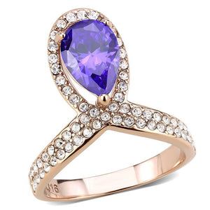 TK3589 - IP Rose Gold(Ion Plating) Stainless Steel Ring with AAA Grade CZ  in Tanzanite - Joyeria Lady