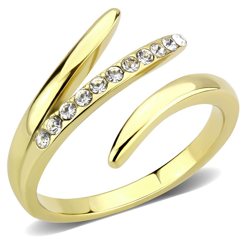 TK3590 - IP Gold(Ion Plating) Stainless Steel Ring with Top Grade Crystal  in Clear - Joyeria Lady