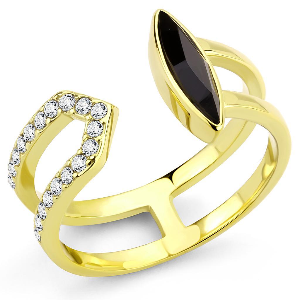 TK3591 - IP Gold(Ion Plating) Stainless Steel Ring with Top Grade Crystal  in Jet - Joyeria Lady