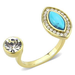 TK3592 - IP Gold(Ion Plating) Stainless Steel Ring with Synthetic Turquoise in Turquoise - Joyeria Lady