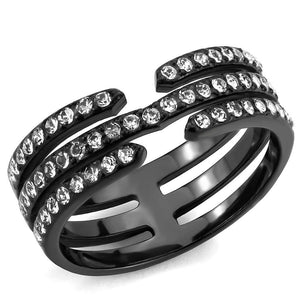 TK3594 - IP Black(Ion Plating) Stainless Steel Ring with Top Grade Crystal  in Clear - Joyeria Lady