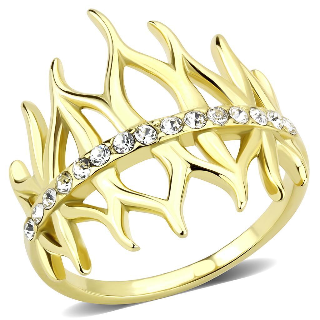 TK3595 - IP Gold(Ion Plating) Stainless Steel Ring with Top Grade Crystal  in Clear - Joyeria Lady