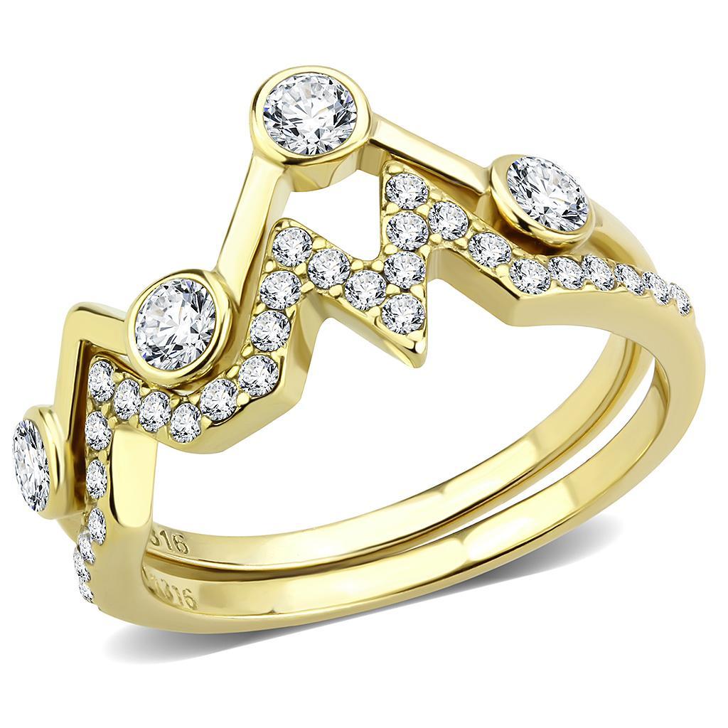 TK3596 - IP Gold(Ion Plating) Stainless Steel Ring with AAA Grade CZ  in Clear - Joyeria Lady