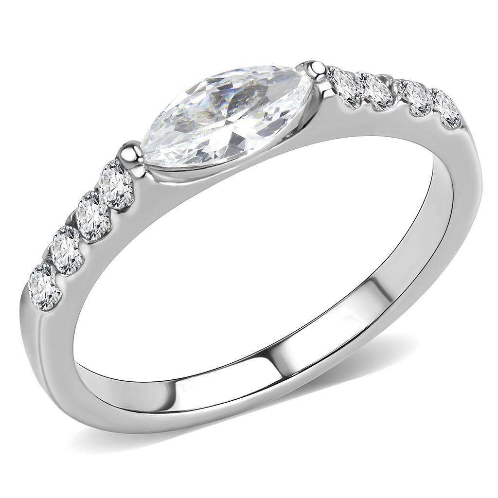 TK3607 - No Plating Stainless Steel Ring with AAA Grade CZ  in Clear - Joyeria Lady