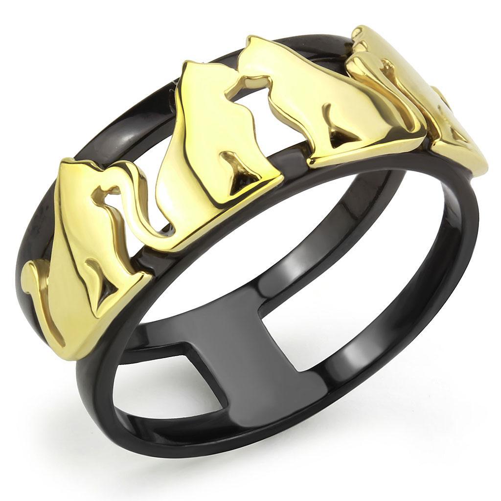 TK3609 - IP Gold+ IP Black (Ion Plating) Stainless Steel Ring with No Stone - Joyeria Lady