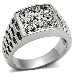 TK360 High polished (no plating) Stainless Steel Ring with Top Grade Crystal in Clear - Joyeria Lady