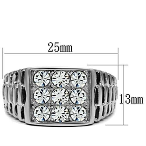 TK360 High polished (no plating) Stainless Steel Ring with Top Grade Crystal in Clear - Joyeria Lady