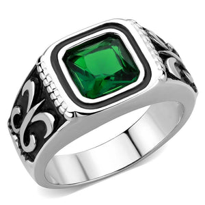TK3616 High polished (no plating) Stainless Steel Ring with Synthetic in Emerald - Joyeria Lady