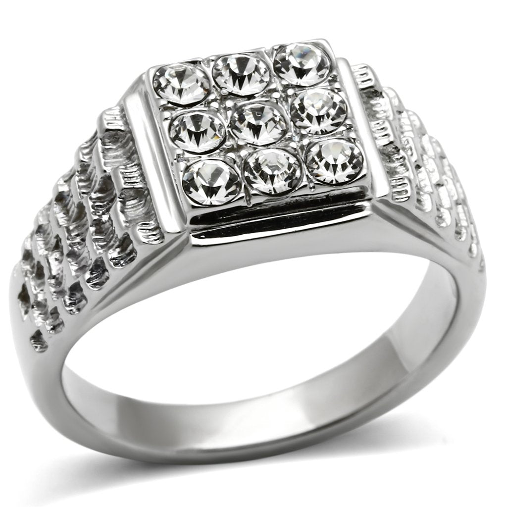TK361 High polished (no plating) Stainless Steel Ring with Top Grade Crystal in Clear - Joyeria Lady